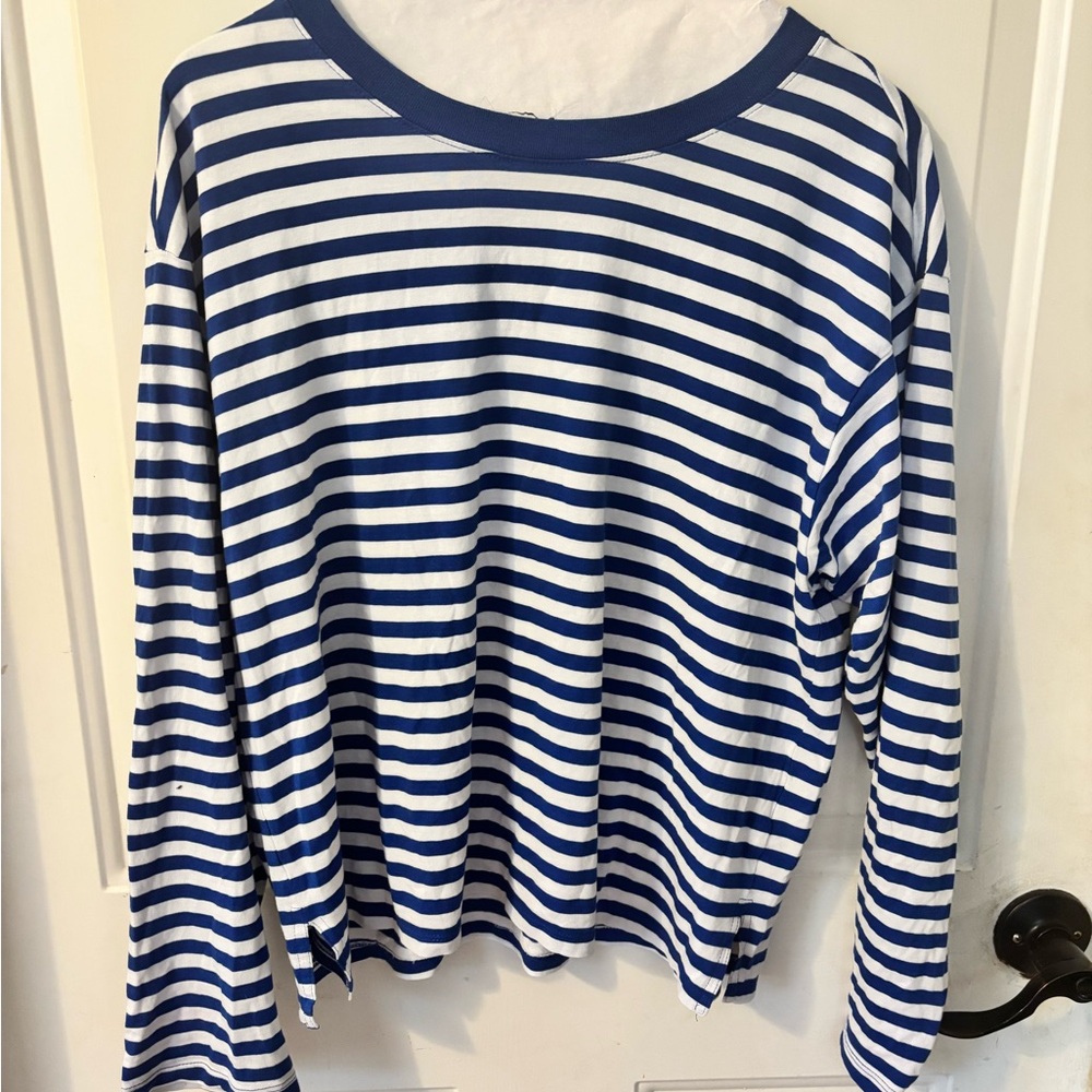 Monki Blue and White Striped Long Sleeve Tee